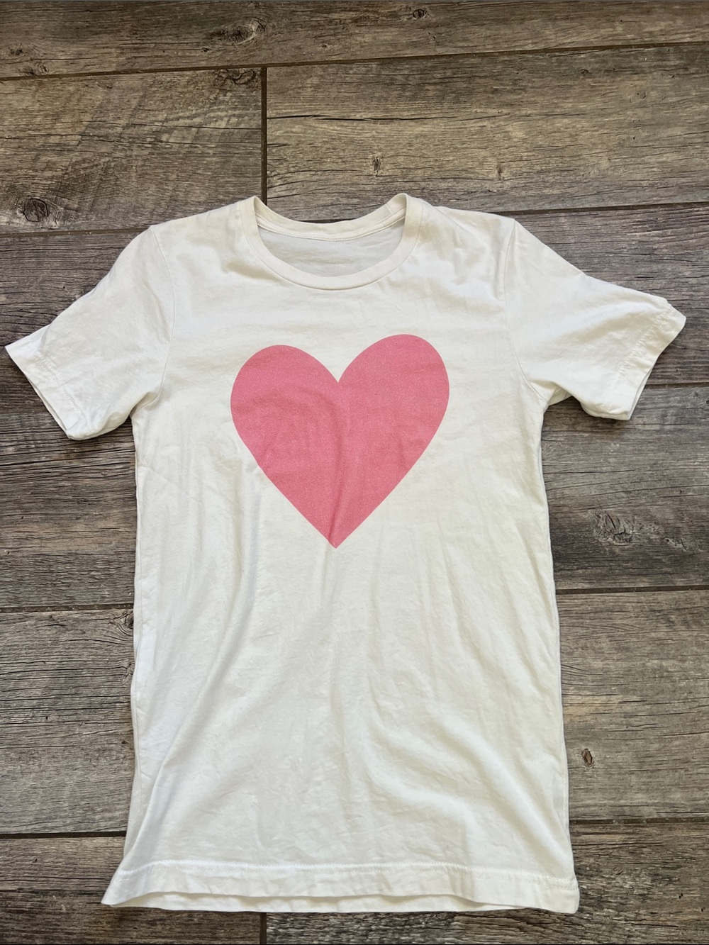 White Short-Sleeve Tee with Pink Heart Graphic